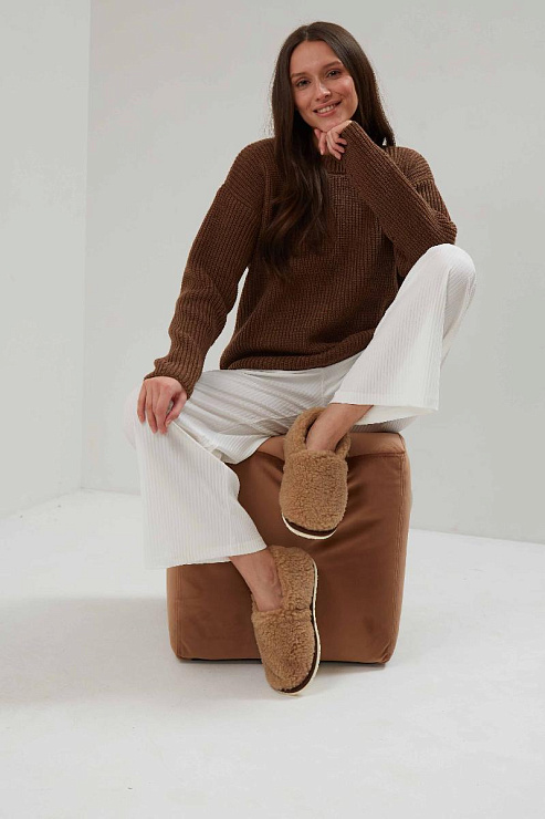 Тапочки -полуботы меховые из верблюжьей шерсти с подошвой ЭВА 